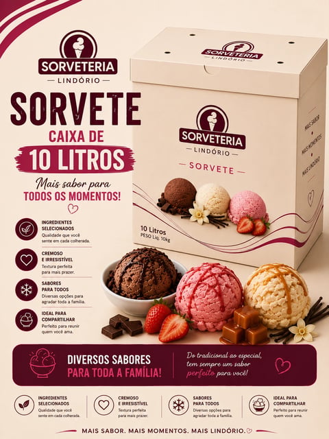 SORVETE CAIXA 10 LITROS | SORVETERIA LINDORIO