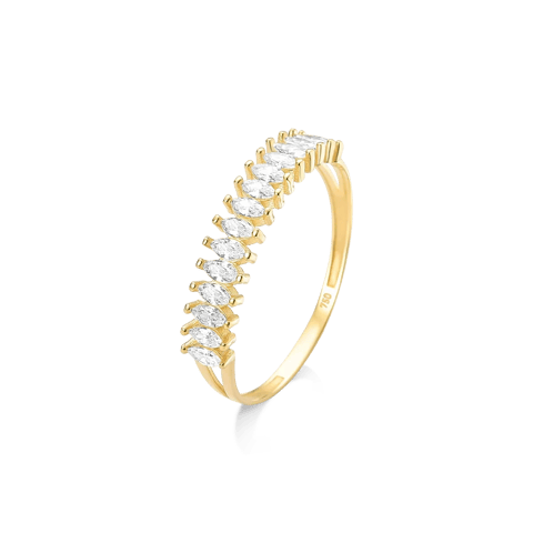 ANEL MEIA ALIANÇA ZIRCÔNIAS NAVETE - OURO 18K | Everest Jóias