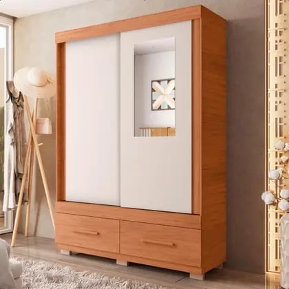 Guarda Roupa sereno 2 Portas Com Espelho Marrom Caemmun | Decoralar móveis e eletrodomésticos