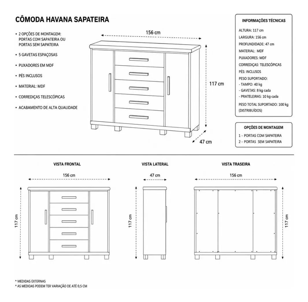 Cômoda Fenix Havana com 5 Gavetas e 2 Portas | ELETRO KIT (3)