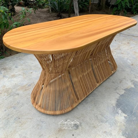 Mesa Donna Oval Com Tampo De Madeira | Casa do Lírio