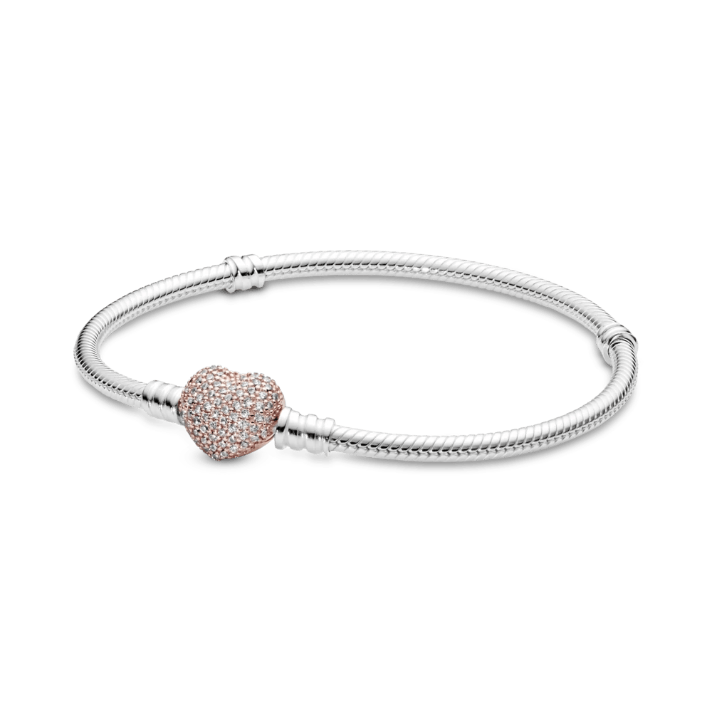 PANDORA | Bracelete de Prata e Fecho Coração Brilhante Rosé | Like Joias e Acessórios