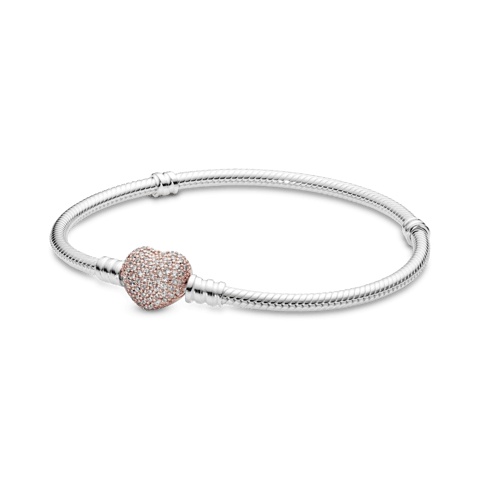 PANDORA | Bracelete de Prata e Fecho Coração Brilhante Rosé | Like Joias e Acessórios