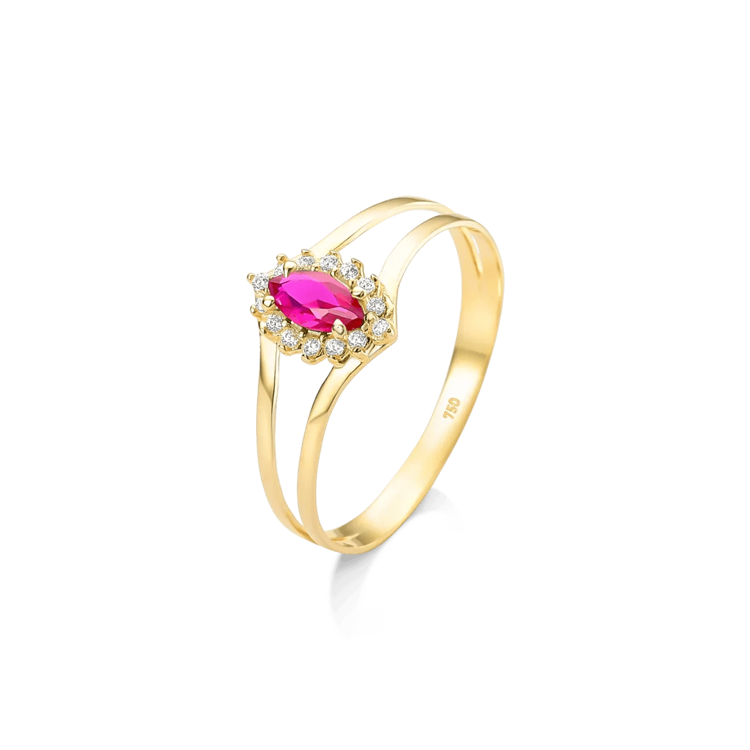 ANEL NAVETE VERMELHA E VOLTA CRAVEJADA EM ZIRCÔNIAS - OURO 18K | Everest Jóias
