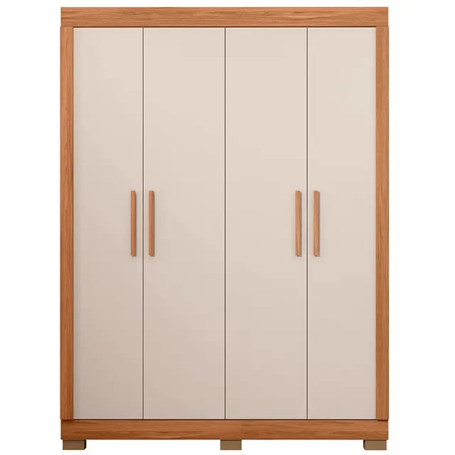 Guarda-Roupa Solteiro 4 Portas Bater 2 Gavetas Éden Caemmun Roupeiro - Freijo/Off White | Decoralar móveis e eletrodomésticos