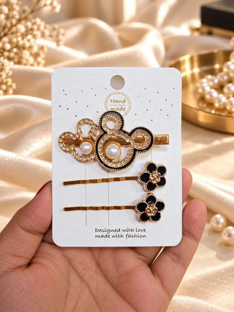 Presilhas douradas/preto com strass kit com 03unids (03 OPÇÕES) | Loja Chrysdape