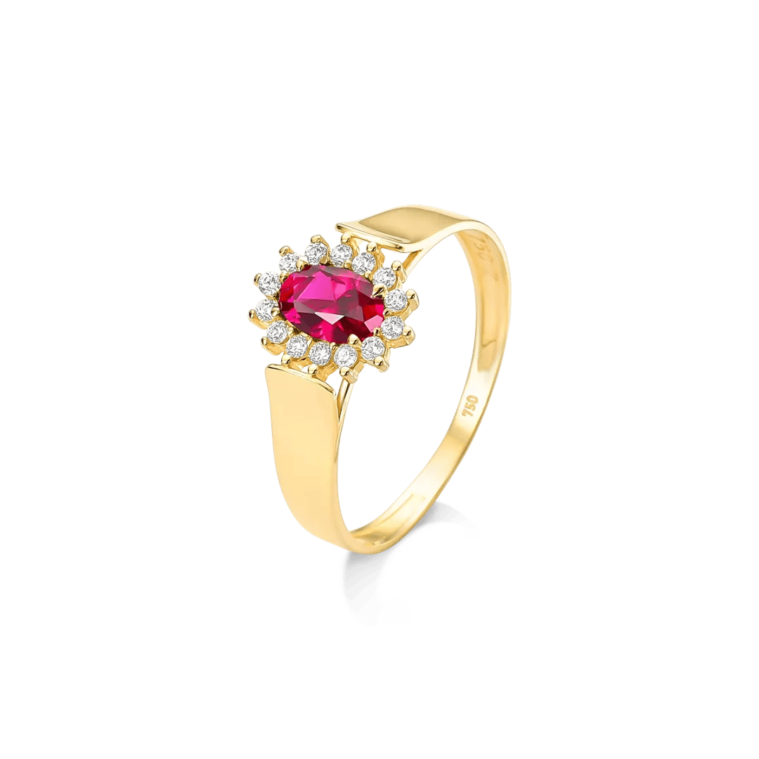 ANEL OVAL VERMELHA E VOLTA EM ZIRCÔNIAS - OURO 18K | Everest Jóias