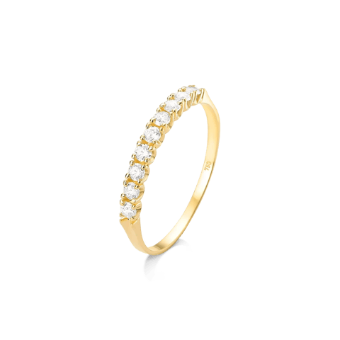ANEL MEIA ALIANÇA COM 9 ZIRCÔNIAS DE 2MM - OURO 18K | Everest Jóias