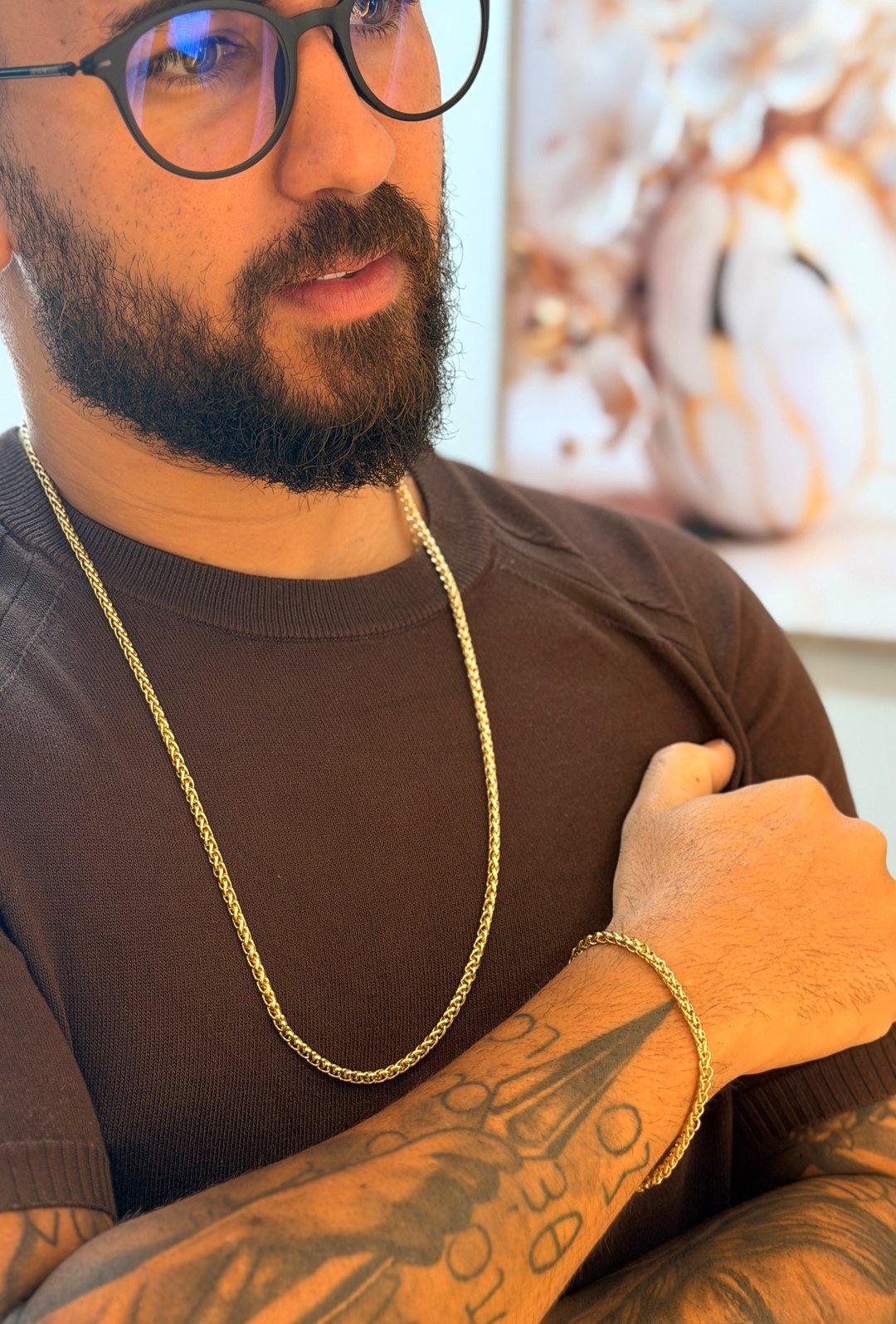 CONJUNTO CORRENTE + PULSEIRA PERUANA DE 4MM | Everest Jóias