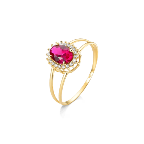 ANEL OVAL VERMELHA E VOLTA CRAVEJADA EM ZIRCÔNIAS - OURO 18K | Everest Jóias