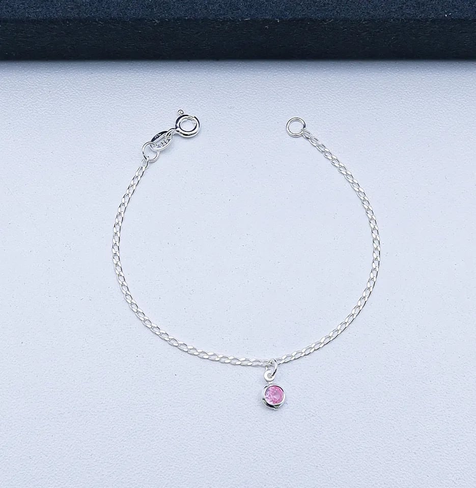 H5-83 PULSEIRA BABY PEDRINHA REDONDA ROSA | Everest Jóias