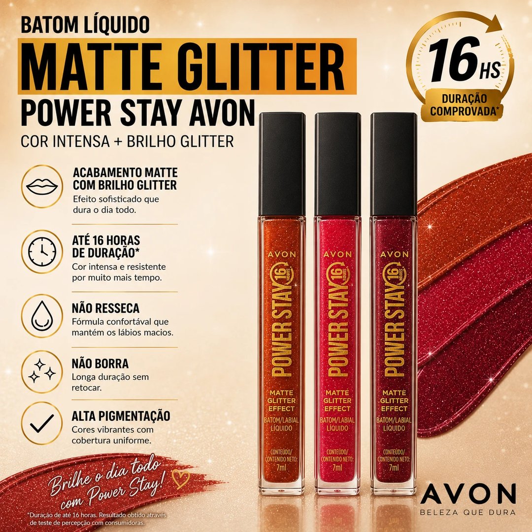 Batom liquido matte Power Stay Glitter 16hs | Loja Chrysdape