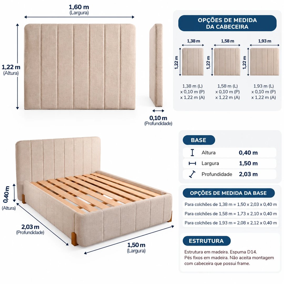 Cama KR Móveis Cabeceira + Base Zara | ELETRO KIT (2)