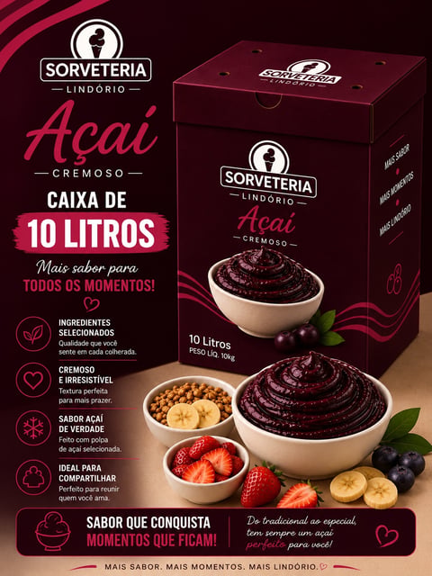 CAIXA DE AÇAI 10 LITROS | SORVETERIA LINDORIO