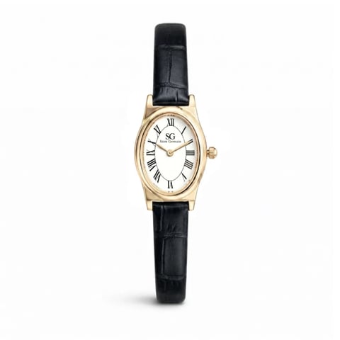 Relógio Feminino Oval Bellevie Dourado e Pulseira de Couro Preta | Like Joias e Acessórios