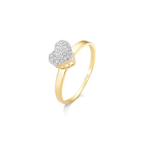 ANEL CORAÇÃO CHUVEIRO CRAVEJADO COM RÓDIO NAS PEDRAS - OURO 18K | Everest Jóias