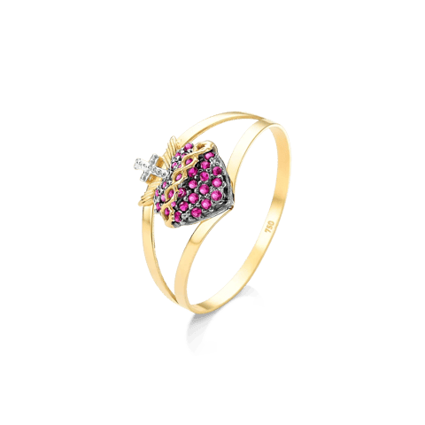 ANEL SAGRADO CORAÇÃO CRAVEJADO ZIRCÔNIAS - OURO 18K | Everest Jóias