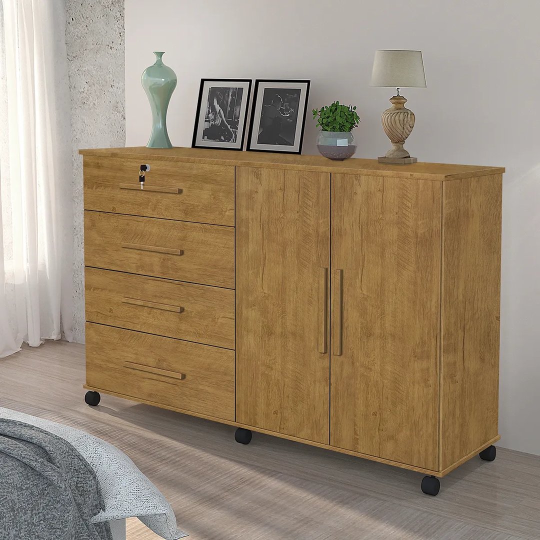 Cômoda São Miguel Bronze com 4 Gavetas 2 portas | ELETRO KIT