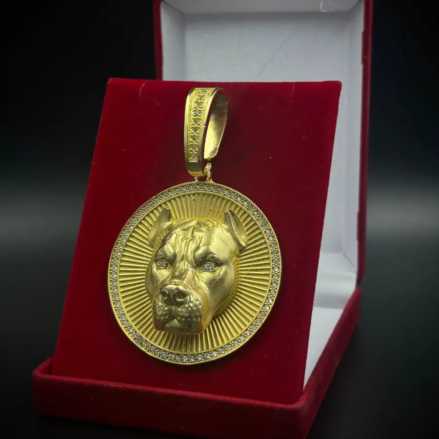 PINGENTE PITBULL NA MEDALHA GIGANTE | Everest Jóias