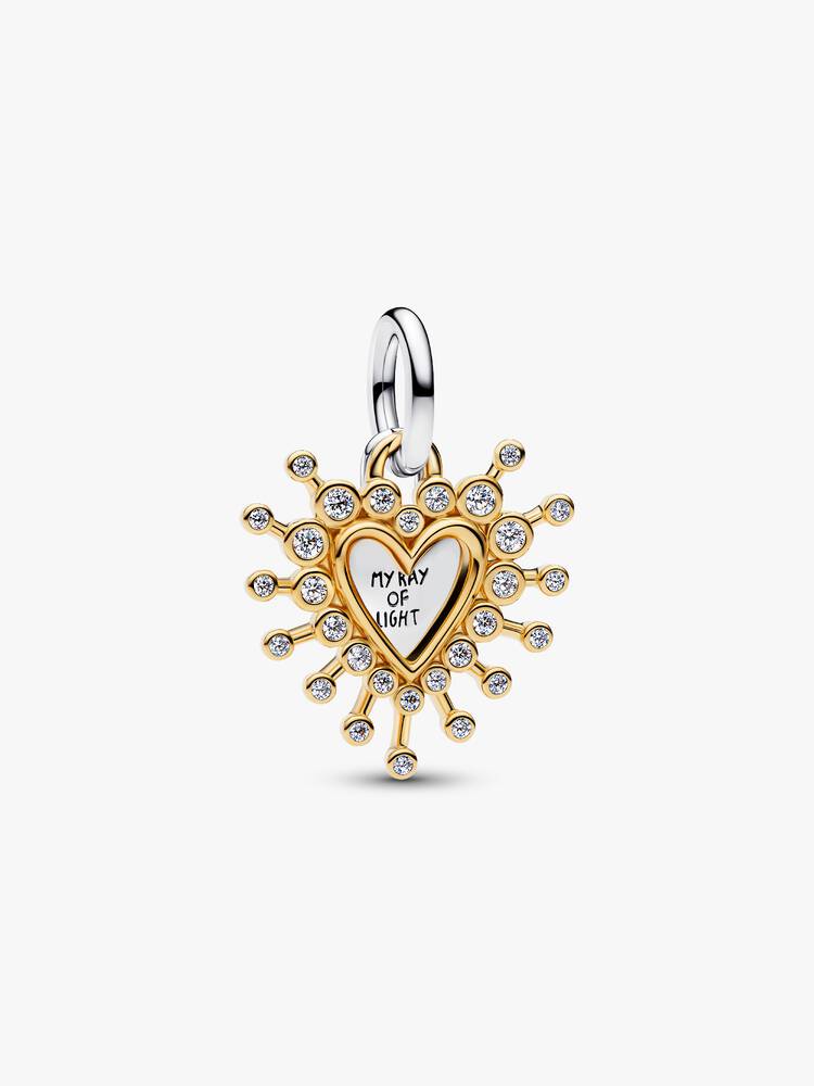 Charm pendente duplo com coração radiante | Like Joias e Acessórios