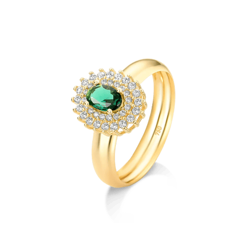 ANEL OVAL VERDE E VOLTA CRAVEJADA EM ZIRCÔNIAS - OURO 18K (5874 ZVD) | Everest Jóias