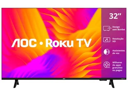 Smart TV 32" AOC HD DLED Série 5155 32S5155/78G Roku TV 2025 Polegadas: 32" | Decoralar móveis e eletrodomésticos
