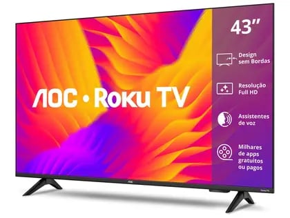 Smart TV AOC 43" Full HD Roku Wi-Fi HDMI USB 43S5155/78G | Decoralar móveis e eletrodomésticos