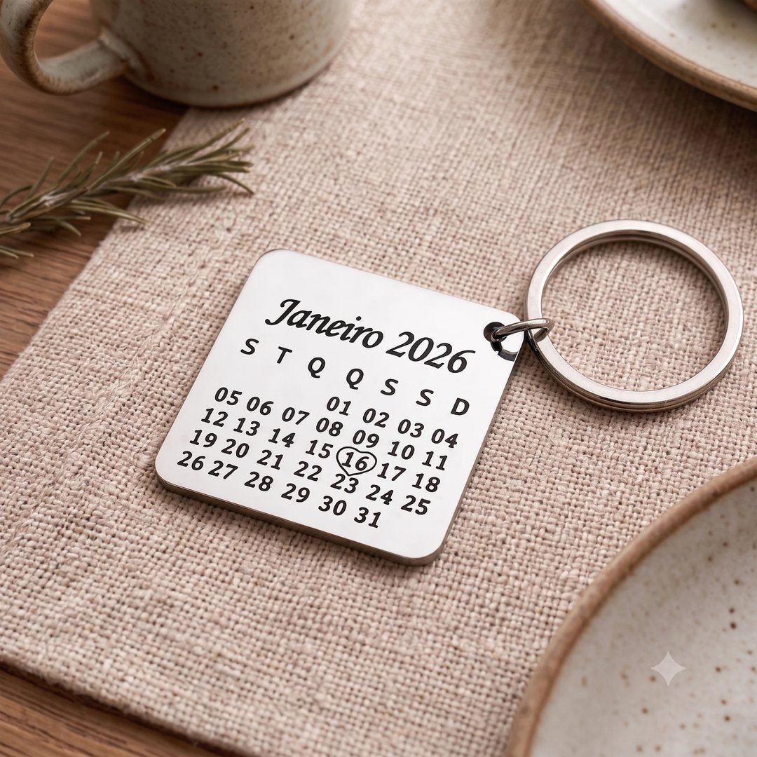 Chaveiro Calendário Personalizável Aço Inox | Like Joias e Acessórios