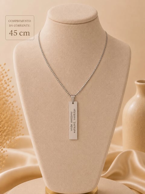Colar Chapa Retangular Personalizável - Aço Inox | Like Joias e Acessórios