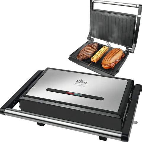 Grill Panini 1200w Chapa Antiaderente, Grelha Adaptável, Luz Indicadora Kian Electro Prateado Preto | Decoralar móveis e eletrodomésticos