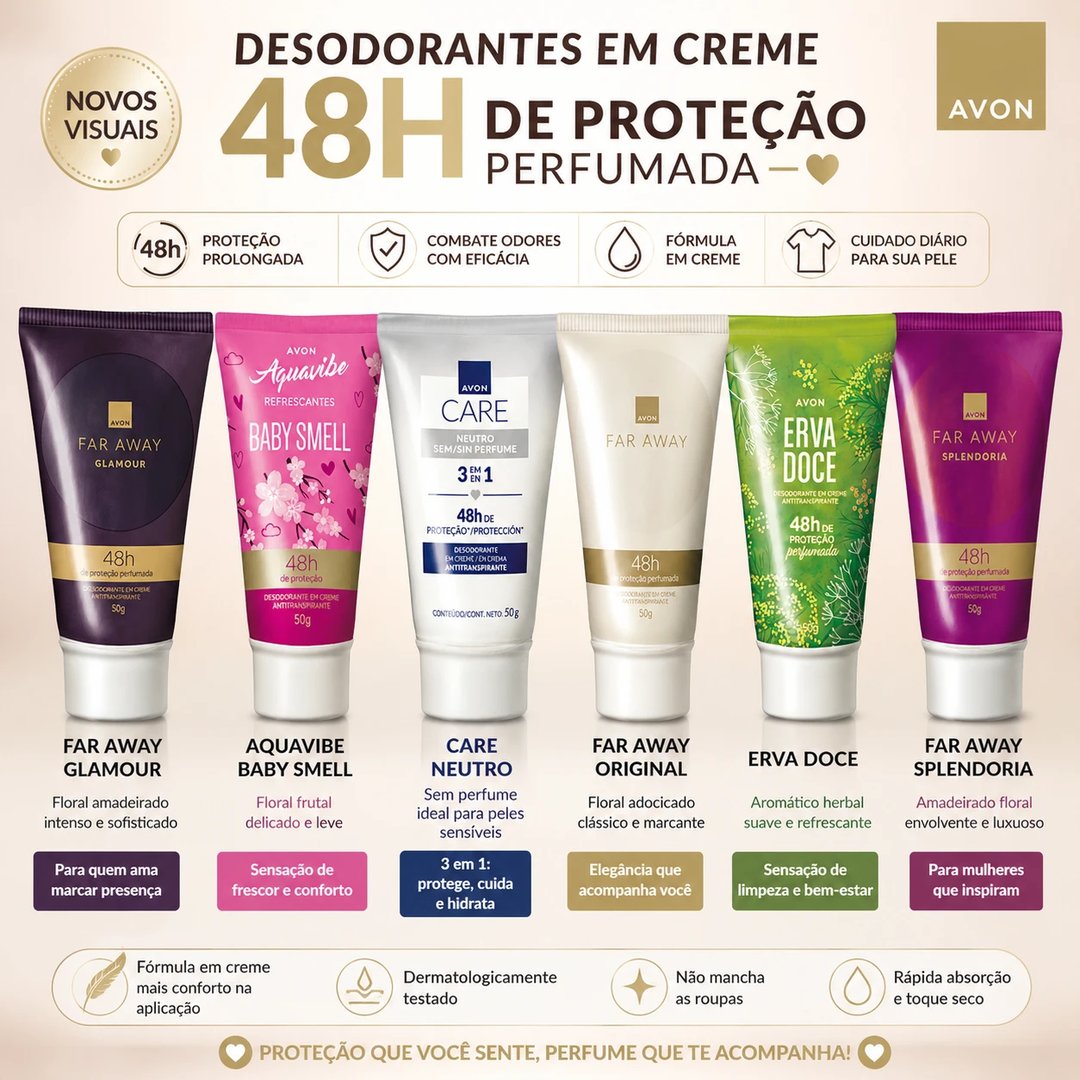 Desodorante Antitranspirante em creme 48hs AVON 50g | Loja Chrysdape