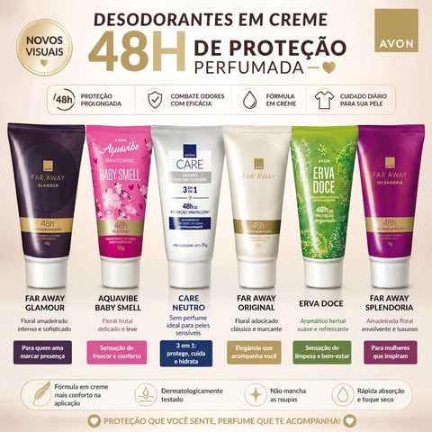 Desodorante Antitranspirante em creme 48hs AVON 50g | Loja Chrysdape
