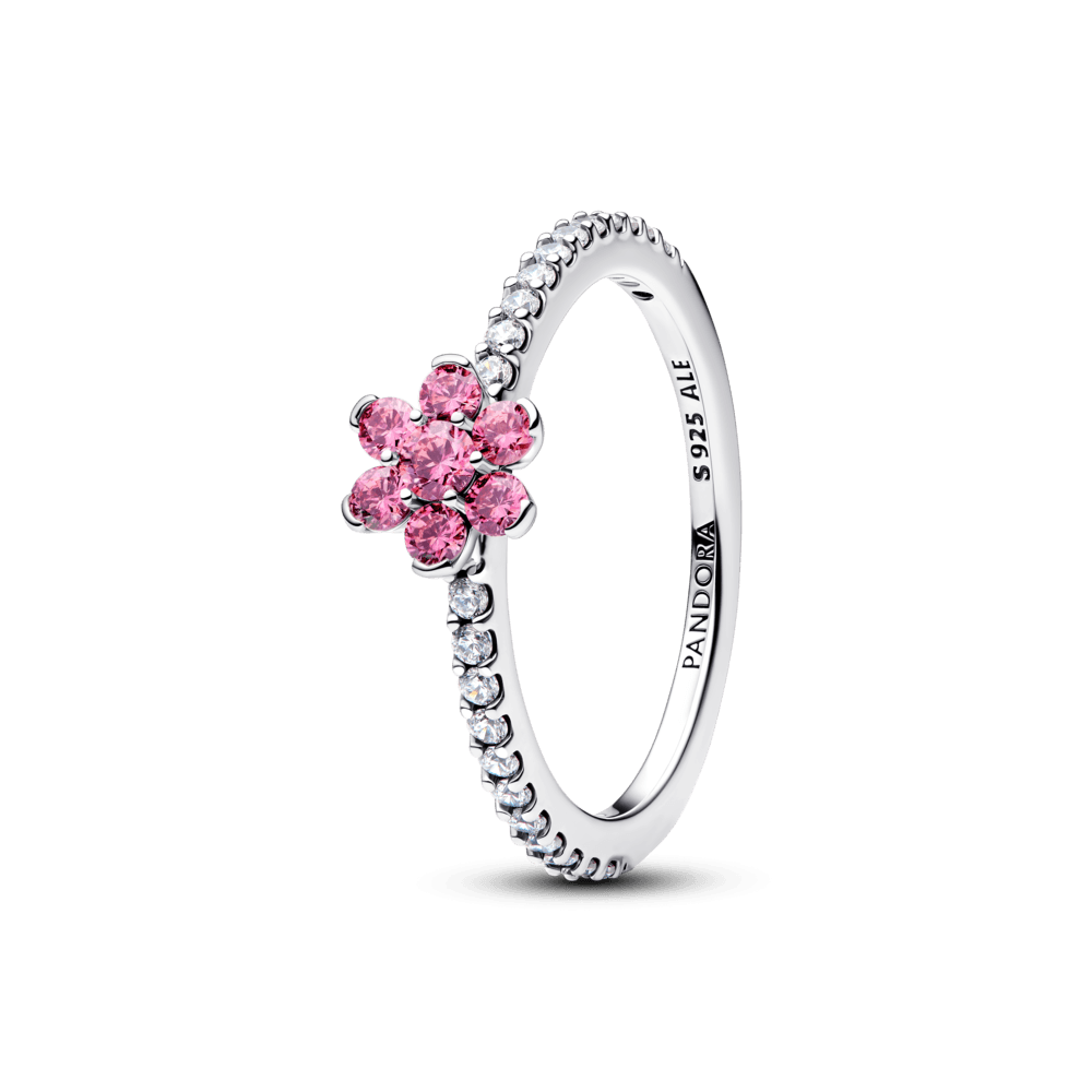 Anel De Prata Flor Rosa Brilhante | Like Joias e Acessórios