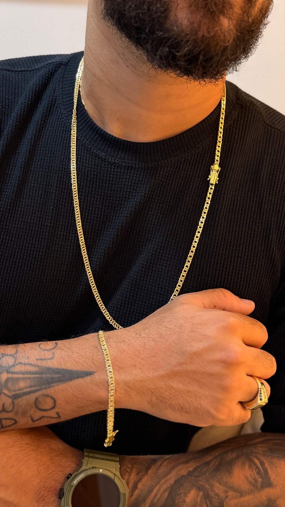 CONJUNTO CORRENTE + PULSEIRA GRUMET DE 3MM | Everest Jóias