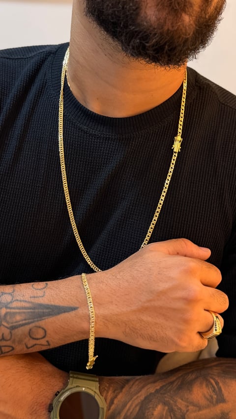 CONJUNTO CORRENTE + PULSEIRA GRUMET DE 3MM | Everest Jóias