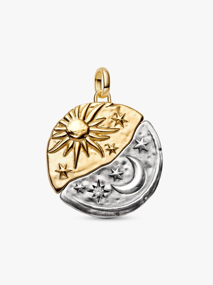 Charm Medalhão Maxi Lua e Sol em Dois Tons | Like Joias e Acessórios
