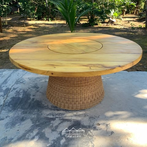 Mesa Cone Com Centro Giratório Em Junco Sintético | Casa do Lírio