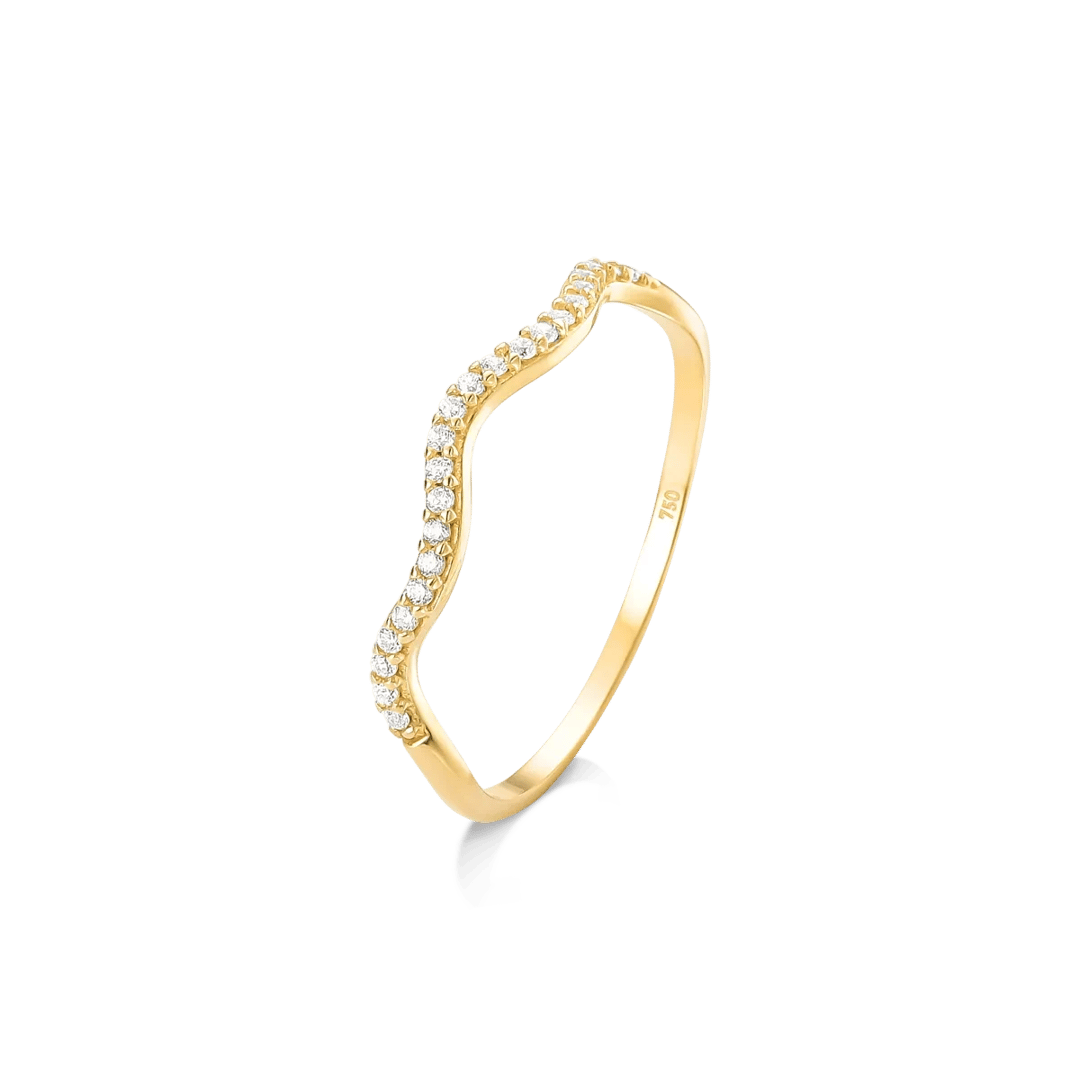 ANEL COM DETALHE ONDULADO EM ZIRCÔNIAS - OURO 18K | Everest Jóias