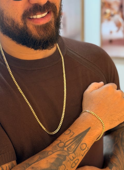 CONJUNTO CORRENTE + PULSEIRA CUBANA LAMINADA DE 4MM | Everest Jóias