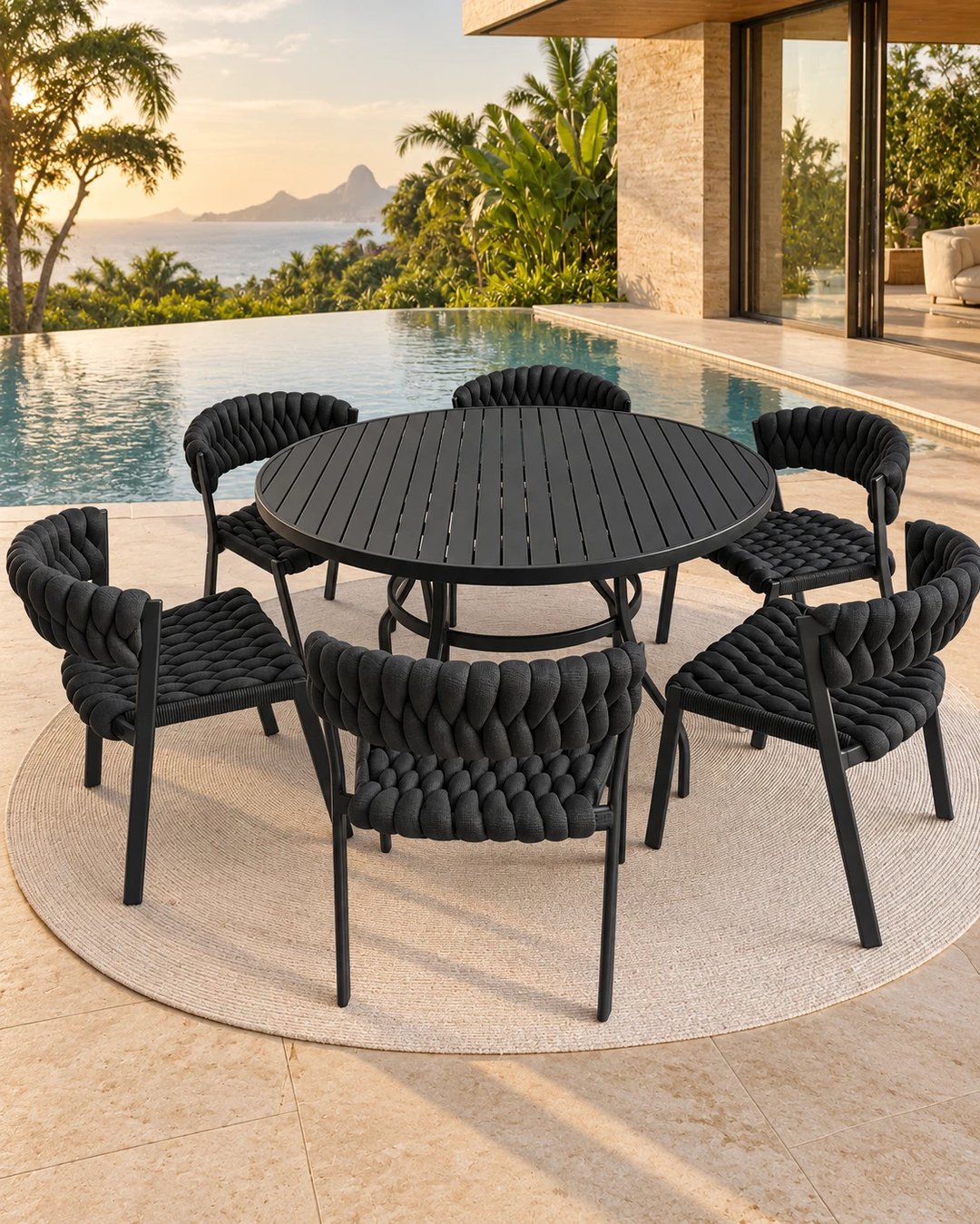 Conjunto de Mesa + 06 Cadeiras Cancún Preto | Traços e Tramas