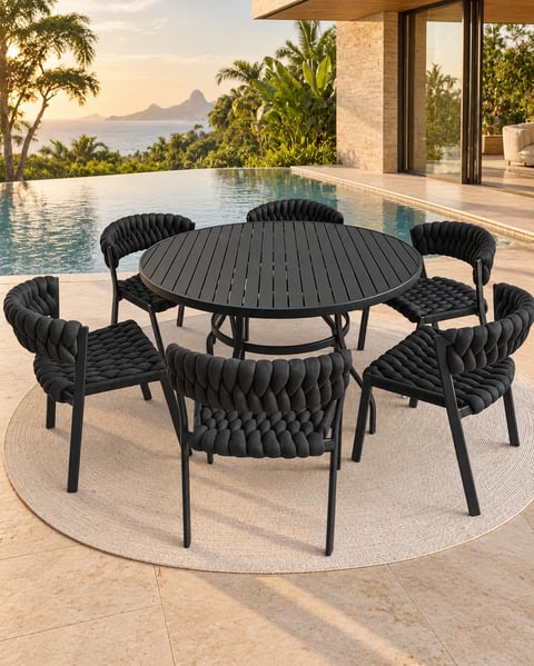 Conjunto de Mesa + 06 Cadeiras Cancún Preto | Traços e Tramas