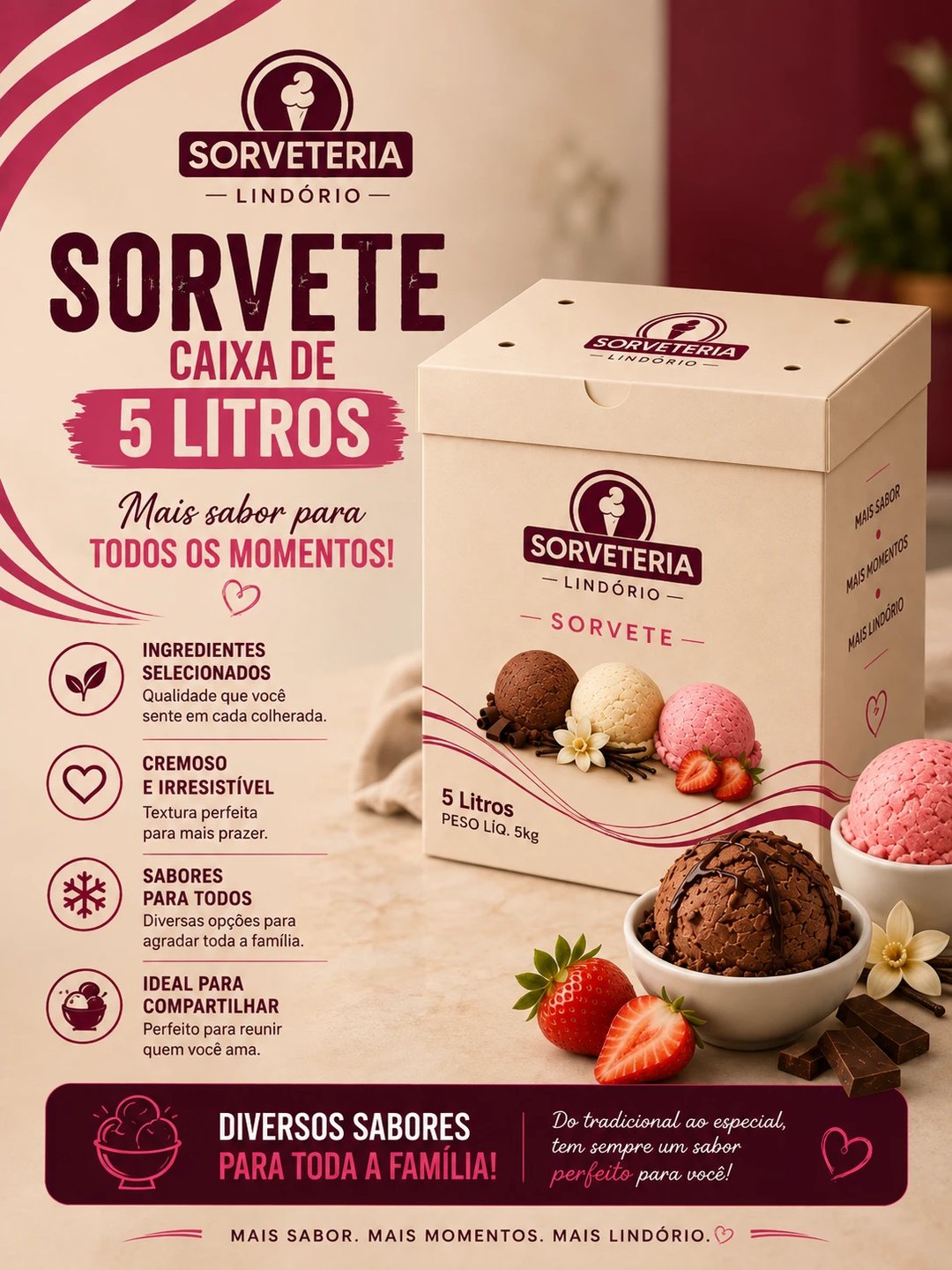 SORVETE CAIXA 5 LITROS | SORVETERIA LINDORIO
