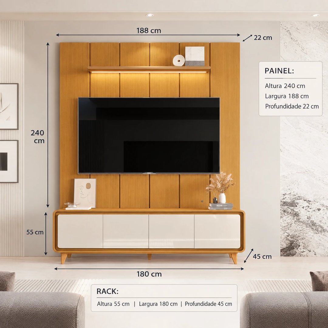 Home EDN - Painel Lumi 1.80 + Rack Liv 1.80 | ELETRO KIT (3)