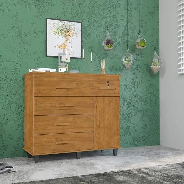 Cômoda São Miguel Turmalina com 5 Gavetas 1 porta | ELETRO KIT