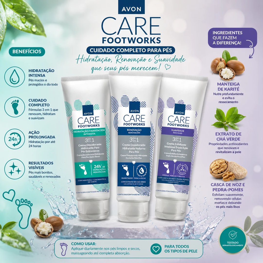 Para pés Creme ou Esfoliante FOOTWORKS AVON | Loja Chrysdape