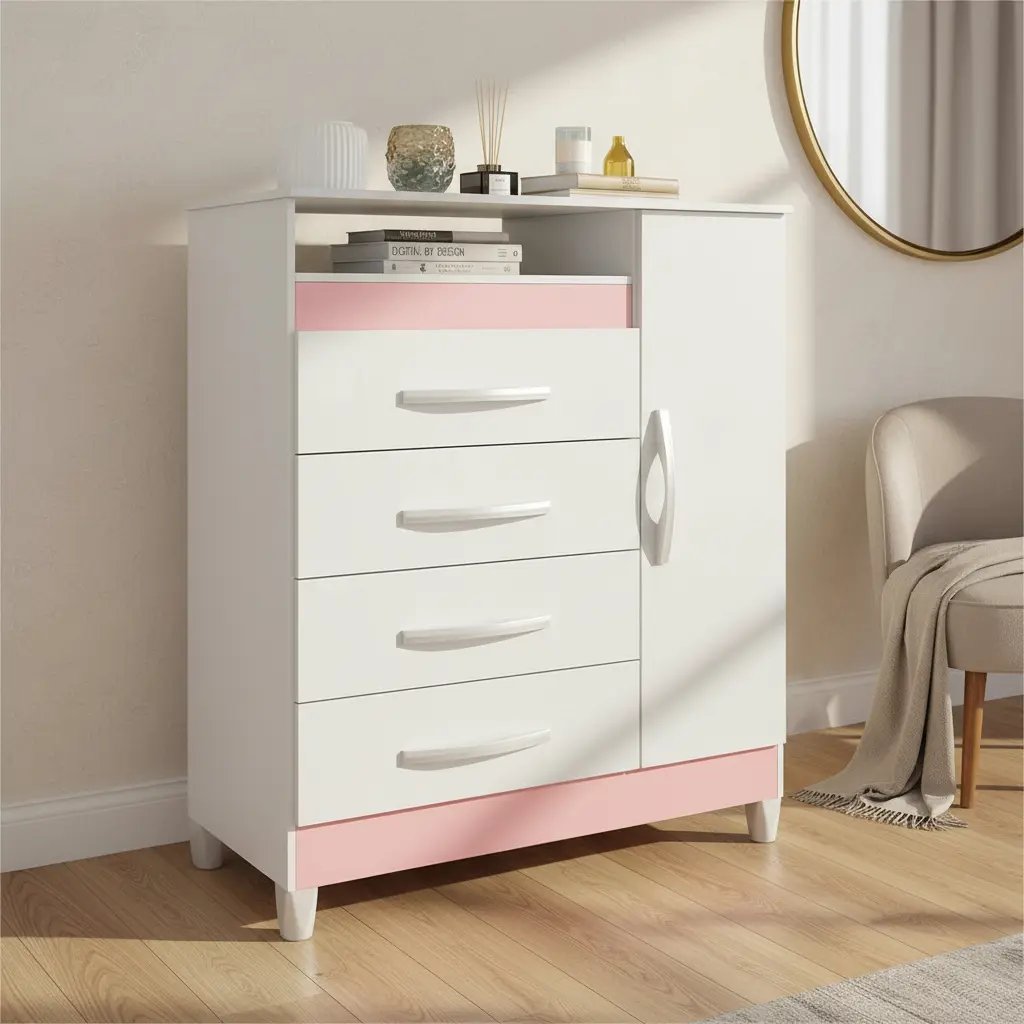 Cômoda Albatroz Turquesa com 4 Gavetas e 1 Porta | ELETRO KIT