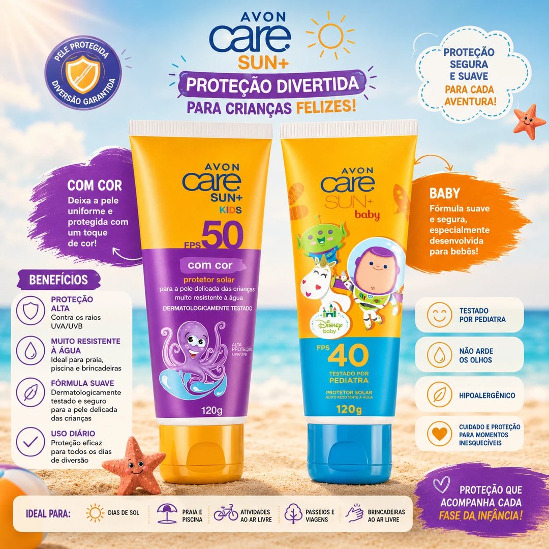 Protetor solar Avon Care SUN+ 120g | Loja Chrysdape