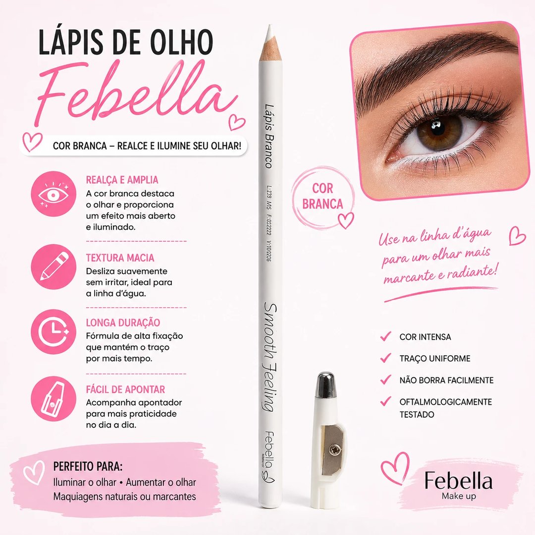 Lápis de Olho com apontador BRANCO | Loja Chrysdape