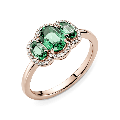 Anel Ouro Rose Vintage Tres Pedras Verde | Like Joias e Acessórios