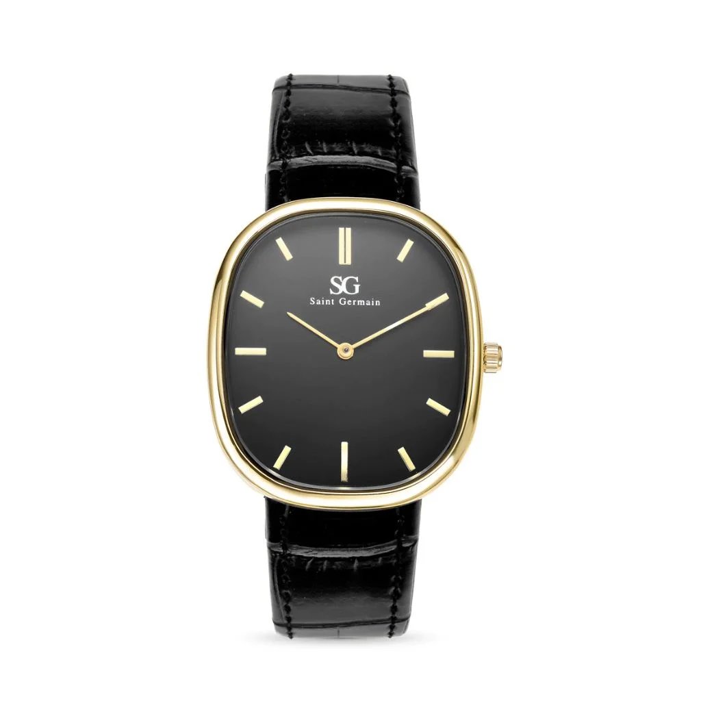 Relógio Minimalista Oval Croco Moncler Pulseira de Couro Preto | Like Joias e Acessórios